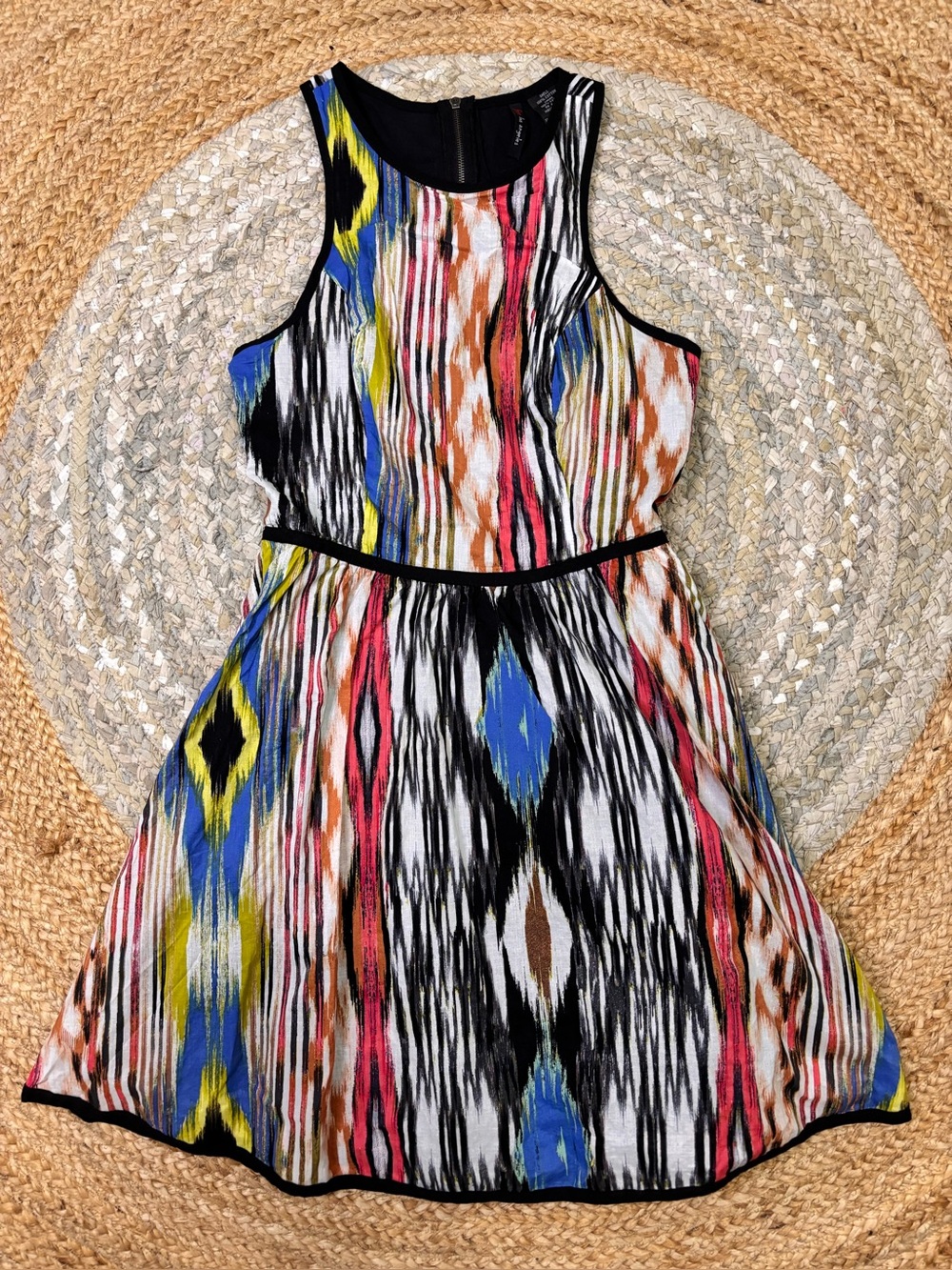Fire Los Angeles Multicolor Abstract Sleeveless Dress with Black Trim